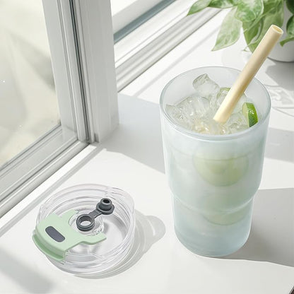 Iced Coffee Cups with Lids: Coffee Bar Accessories - Ribbed Glass Tumbler with Silicone Straw and Lid - 20oz Leak Proof Reusable Glass Cups and Tumblers with Lid and Silicone Straws(1Pcs-Blue) - Image 6