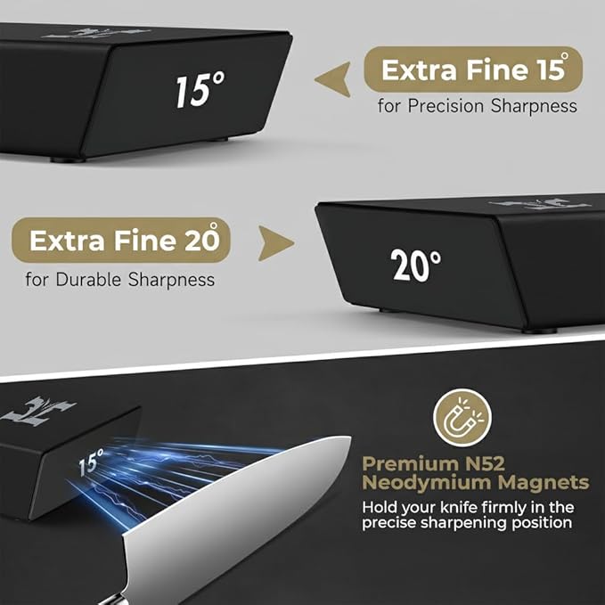 High Carbon Stainless Steel Rolling Knife Sharpener with 400, 1000 & 3000 Replacement Discs - Blunt Knife Sharpening Kit with 15 and 20 Degree Sharpening for Kitchen & Chef's Knives (BLACK) - Image 7