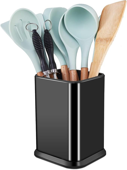 RedCall Stainless Steel Kitchen Utensil Holder for Countertop, Spoon Spatula Organizer,Modern Rectangular Large Cooking Utensil Caddy Counter,Utensil Crock (Stainless Steel Black) by RedCall