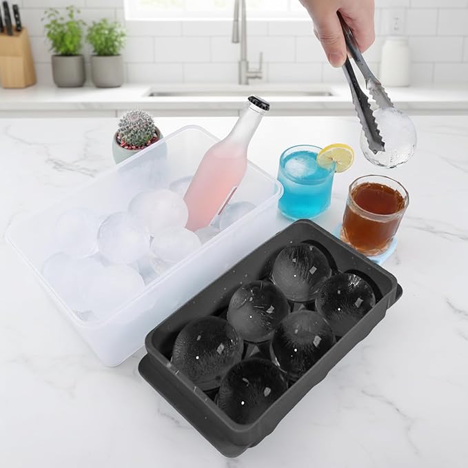 Large Ice Ball Maker Mold, 1.9" Round Ice Cube Mold for Whiskey Bourbon Cocktail, 6 Balls, Sphere Ice Mold, Big Ice Cube Tray with Container and Tongs, Easy to Fill & Release - Image 5