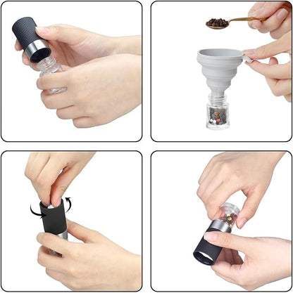 VEVOK CHEF Mini Salt and Pepper Grinder set with 2 Small Salt and Pepper Shakers Portable Cute Tiny Spice Grinder Pepper Mill Salt Grinder for Travel, Work, Camping, Party, School, Lunch Box