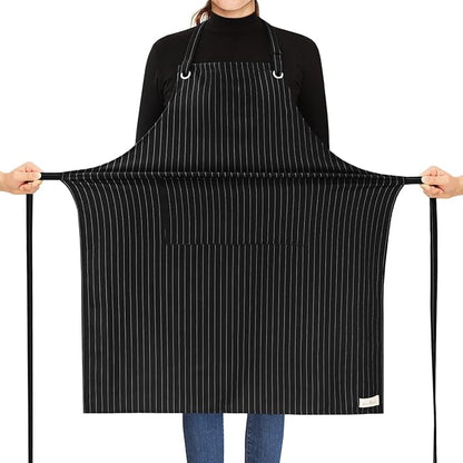 ROTANET Stripe Stretch Apron for Men Women Chef Big and Tall Large Striped Aprons with Pockets for Kitchen Cooking Waterproof