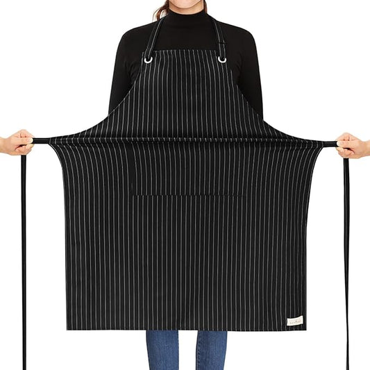 ROTANET Stripe Stretch Apron for Men Women Chef Big and Tall Large Striped Aprons with Pockets for Kitchen Cooking Waterproof