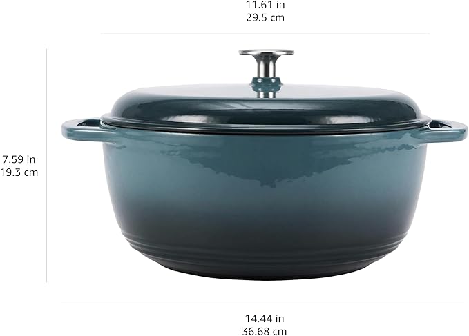 Amazon Basics Enameled Cast Iron Dutch Oven Pot with Lid, Dual Handles, Heavy-Duty, Oven Safe for Stews, Roasting, Round, 7.3-Quart, Gray - Image 4