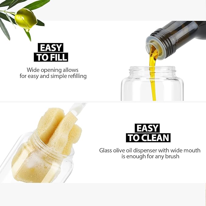 Aelga Olive Oil Dispenser Bottle - Glass Oil Dispenser - Dispenser Bottle for Kitchen with Stainless Steel Spout - Image 3