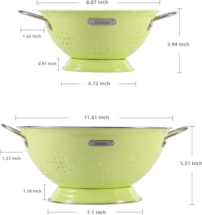 Metal Colander 2 Pack, Strainer Bowel with Handles 2Qt & 6Qt Powder Coated Solid Ring Base Heavey Duty Kitchen Drainer Basket for Pasta Veggies and Fruits,New Home Apartment Essentials (LightGreen) - Image 2