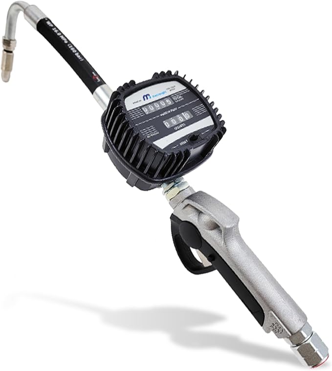 Macnaught Pneumatic Oil Gun with Control Valve 1/2" inch NPT Inlet, Mechanical Meter, Registers in Qts & Totals in Gal. Oil, antifreeze, trans fluid, lubricating oil, synthetic hydraulic oil & more by MacnaughtUSA