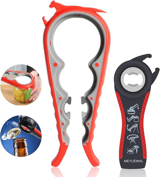 6 in 1 Lid Opener - Bottle, Jar, & Can Opener for Seniors with Arthritis or Weak Hands - Heavy Duty & Smooth Edge, Red by Unknown