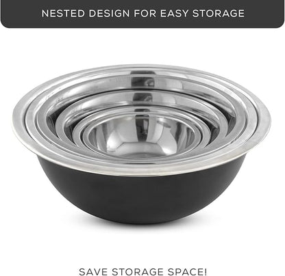 JoyJolt Stainless Steel Mixing Bowl Set - 6 Piece Nesting Bowls, 5qt to 0.5qt, Black, Perfect for Dough, Batter & Baking - Image 7