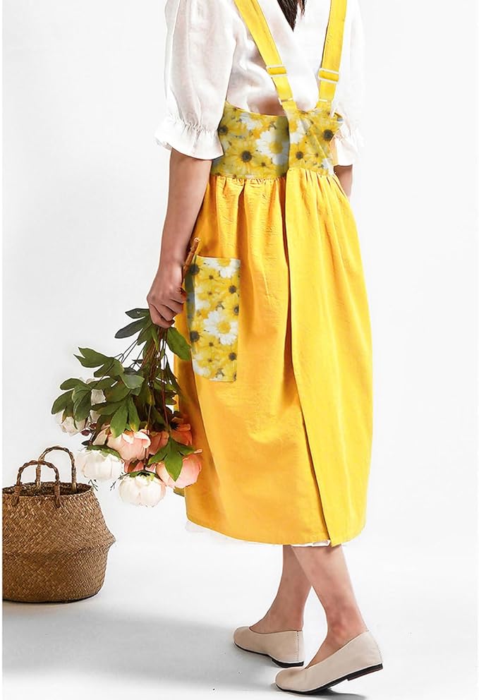 Uaussi Cotton Linen Apron Cross Back Work Apron for Women with Pockets Pinafore Dress X Cross Halter Apron for Chef Gardening - Image 7