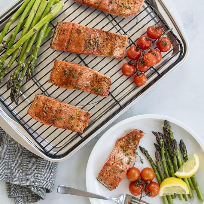 Nordic Ware Oven Crisp Baking Tray 2pc Set Includes Pan and Rack; Natural Aluminum For Air Frying, Crisping, Broiling, Baking; Cooking Surface 17 x 12 Inches - Image 2