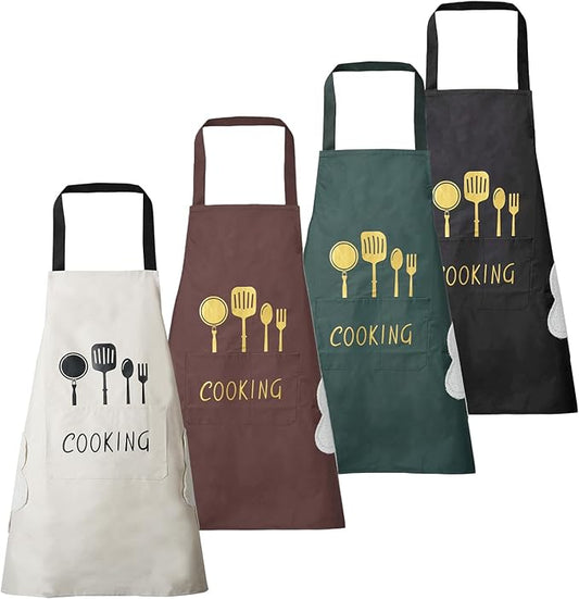 DILLMAN Women Kitchen Apron with Hand Wipe Pockets，Big Pocket,Hand-wiping, Waterproof for Cooking Baking