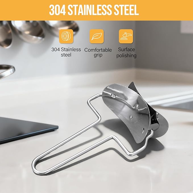 2 Pieces Stainless Steel Pastry Rolling Cutter Circle Dough Blade Roller Dumpling Wrapper Mould Pie Ravioli Empanada Pierogi Calzone Making Tools for Home Kitchen, DIY, Gift(2 pcs Rolling Cutter)