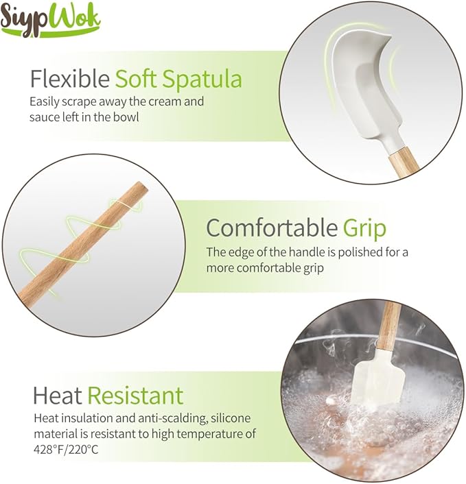 Silicone Spatula Set, Food Grade Rubber Spatula-4 Piece Nonstick Rubber Spatulas, Spoonula, Jar Scraper for Cooking, Baking, Mixing, Frosting - Heat Resistant Up to 600°F (4 Pcs Spatula Off-White) - Image 6