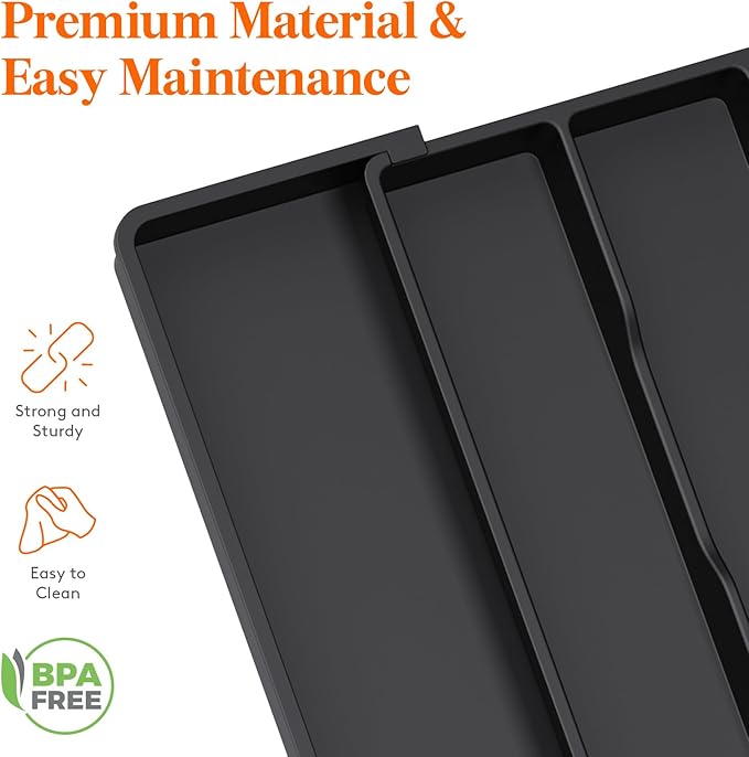 Lifewit Utensil Organizer for Kitchen Drawers, Expandable Cooking Utensil Tray, Adjustable Cutlery Silverware Flatware Holder, Plastic Spatula Tools Storage Divider, 16- 28 x 18.5", Black - Image 7