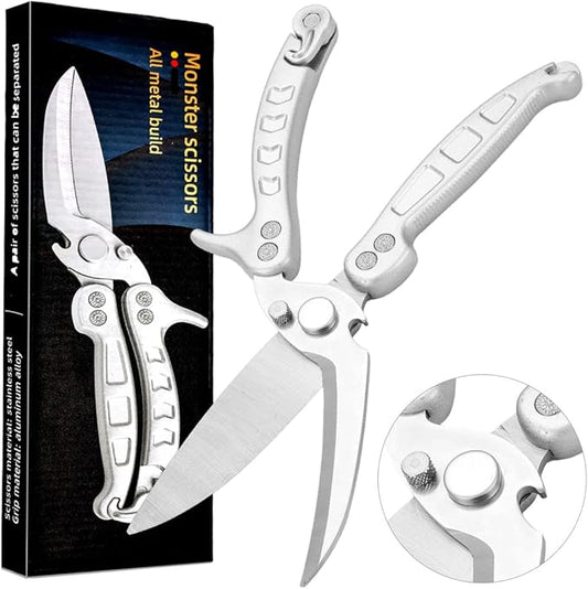 Jasni Heavy Duty Kitchen Shears, Spring Loaded Poultry Shears Stainless Steel Chef Scissors for Bone, Chicken, Poultry, Fish, Food, Meat,Spring-loaded Full Steel Handle