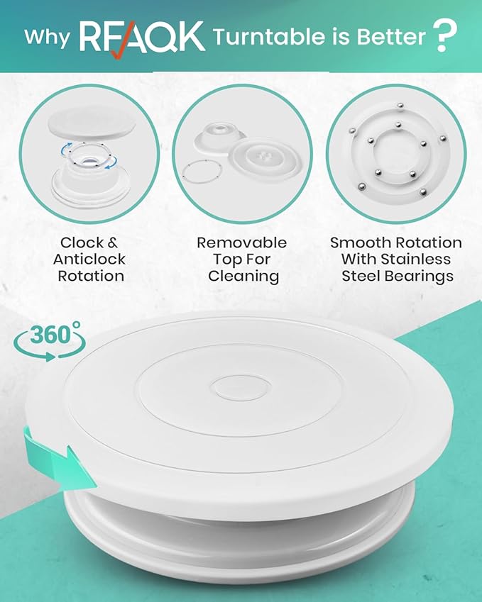 RFAQK 90PCs Cake Decorating Kit with Leveler, Baking Supplies Gift Includes Cake Stand Turntable, 24 Numbered Icing Tips, 55+1 Piping Bags, 2 Frosting Spatulas, 3 Scrappers, Video Course & Booklet - Image 3