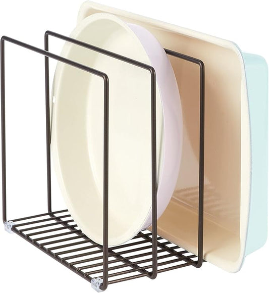 mDesign Steel Storage Tray Organizer Rack for Kitchen Cabinet - Divided Holder with 3 Slots for Skillets, Frying Pan, Pot Lids, Cutting Board, Baking Sheets - Concerto Collection - Bronze by mDesign