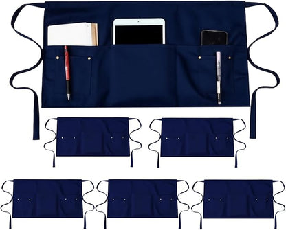 TiwerlfeServer Waist Aprons with 5 Pockets - 11.5 Inch Waterdrop & Oil Resistant Waitress Waiter Half Apron