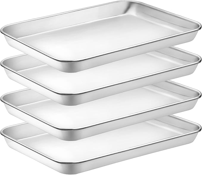 Quarter Sheet Pan Set of 4, CEKEE Stainless Steel Baking Sheet & Cookie Sheets for Baking, Baking Sheet Pan Oven Tray, Heavy Duty & Easy Clean Baking Pans Set - Size 12 x 10 x 0.98 Inch by CEKEEBakingEasilyHappily
