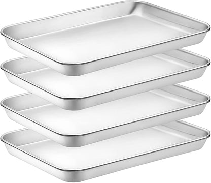 CEKEE 4 Pack Baking Pans Set, Nonstick Stainless Steel Cookie Sheets for Baking, Heavy Duty & Dishwasher Safe Sheet Pan-10x7x1in Small Cookie Pans, Cookie Pans Trays Sheets For Kitchen & Restaurant by CEKEEBakingEasilyHappily
