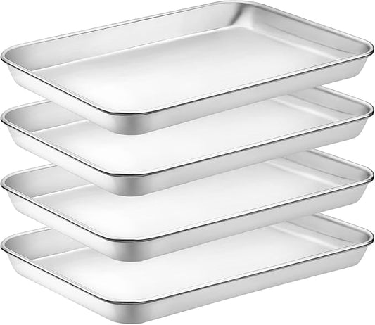 CEKEE 4 Pack Baking Pans Set, Nonstick Stainless Steel Cookie Sheets for Baking, Heavy Duty & Dishwasher Safe Sheet Pan-10x7x1in Small Cookie Pans, Cookie Pans Trays Sheets For Kitchen & Restaurant by CEKEEBakingEasilyHappily
