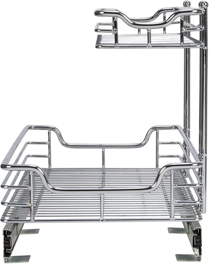 Household Essentials Glidez Multipurpose Chrome-Plated Steel Pull-Out/Slide-Out Storage Organizer for Under Sink or Under Cabinet Use - 2-Tier Design - Fits Standard Size Cabinet or Shelf, Chrome