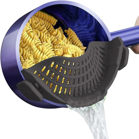 AUOON Clip On Strainer Silicone for All Pots and Pans, Pasta Strainer Clip on Food Strainer for Meat Vegetables Fruit Silicone Kitchen Colander (Gray) by AUOON