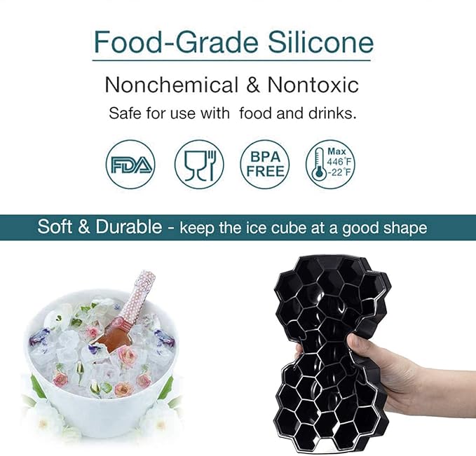 Jisile Ice Cube Trays for Freezer, Hexagonal Ice Tray with Lids, Silicone Molds Easy-Release Reusable, Large Honeycomb Mold for Cocktails Coffee, 2 Pack - Image 2