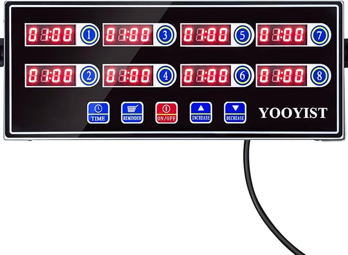 Precision Kitchen Timers for Cooking – 8 Channel Commercial Kitchen Timer Restaurant Kitchen Supplies – Stainless Steel Digital LED Chef Cooking Timer – Reminder Function, Loud Alarm, Black by YOOYIST