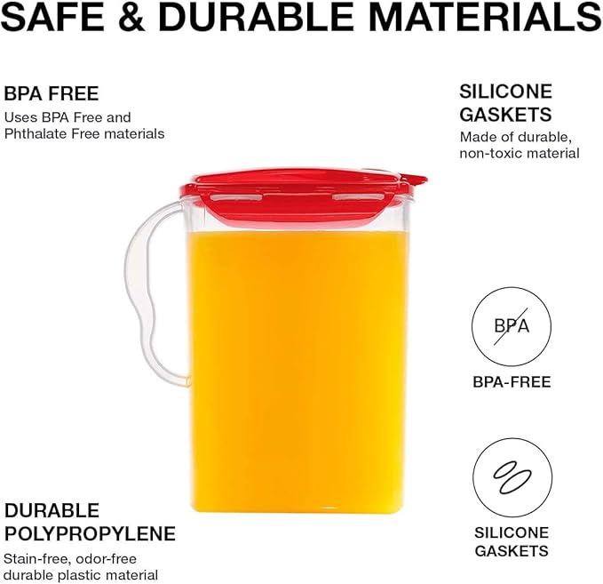 LocknLock Aqua Fridge Door Water Jug | Clear Pitcher | BPA Free Plastic Pitcher with Lid | 3 Quart Pitcher with Lid for Water, Juice, Tea & More Beverages, Red - Image 6