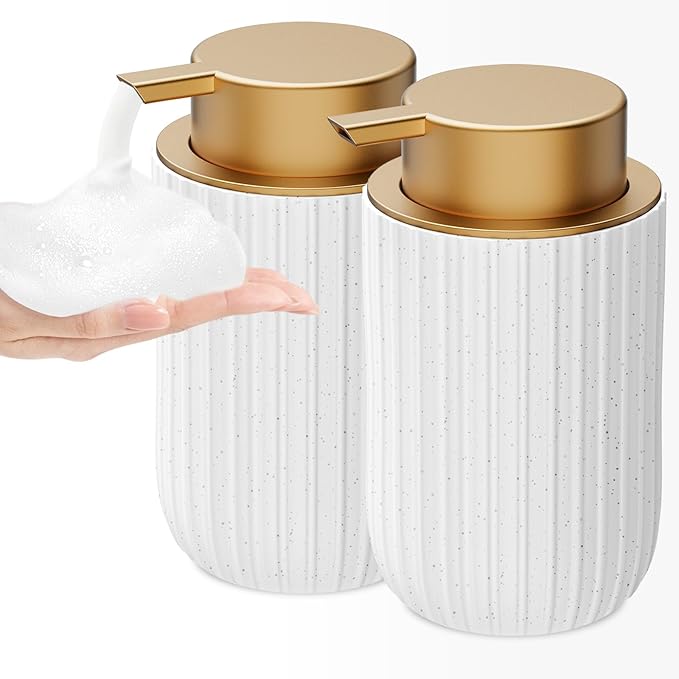 Ceramic Foaming Soap Dispenser, 12 oz Bathroom Foam Hand Soap Dispenser, Refillable Lotion Soap Dispenser with Removable Pump for Kitchen Hand Wash Dispenser, Modern Home Decor(2Pack-Speckled White)