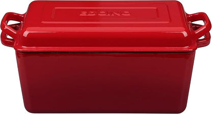 EDGING CASTING Enameled Cast Iron Dutch Oven, Oblong Bread Oven for Sourdough Bread Baking, Baking Pan, Dual Handles, Oven Safe, 4 Quart, Red