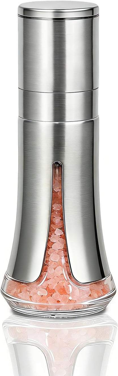 Aelga Salt Grinder with Silicone Funnel - 4oz Glass Manual Mills with Adjustable Ceramic Core & Stainless Steel Sleeve, Refillable Kitchen Gadget by Aelga