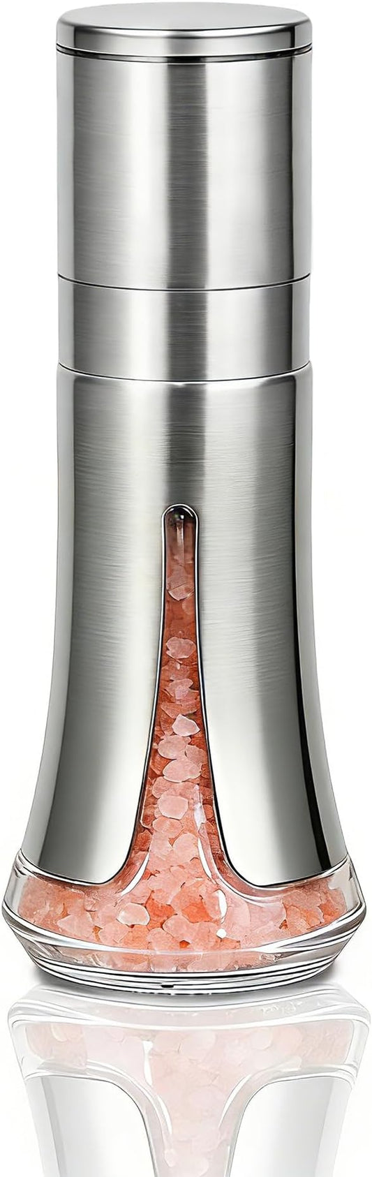 Aelga Salt Grinder with Silicone Funnel - 4oz Glass Manual Mills with Adjustable Ceramic Core & Stainless Steel Sleeve, Refillable Kitchen Gadget by Aelga