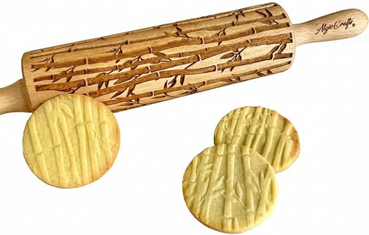 BAMBOO Embossed Rolling Pin for Ceramic. Clay Roller and Ceramic Stamp for Embossing Pottery. Baking Gifts for Women by Algis Crafts for Embossed Cookies