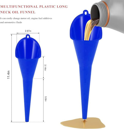 Oil Funnel, Multi-Purpose Plastic Long Neck Oil Funnel, Automotive Use Funnels for Filling Oils Lubricants Water Diesel, Kitchen Funnels for Filling Bottles Jars (Blue, 1PCS)