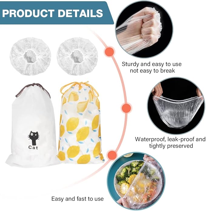 200PCS Plastic Elastic Bowl Covers Reusable,Food Storage Covers with Elastic Bowl Covers for Leftover, Plastic Covers for Bowls Fresh Keeping Bags for Family Outdoor Picnic (Regular) - Image 5