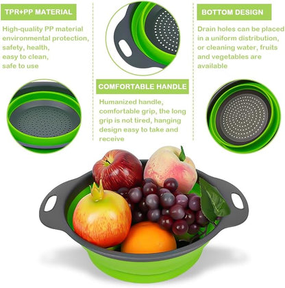 AUAUY 2 Pack Collapsible Colander Set, Round Silicone Folding Collapsible Strainers with Plastic Handles, Eco-Friendly Food Strainer for Kitchen Draining Pasta Vegetables Fruits-1 Large and 1 Small - Image 3