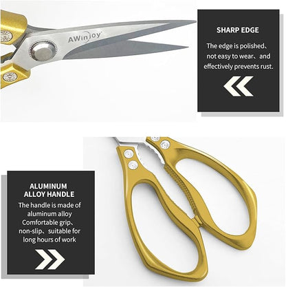 Heavy Duty Sharp Kitchen Scissors, Multipurpose Cutting Scissors for Meat, Chicken, Fish, Poultry, Herbs, Bread - Dishwasher Safe - Gift (Gold)