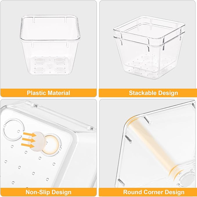 SMARTAKE 13-Piece Drawer Organizers with Non-Slip Silicone Pads, 5-Size Desk Bathroom Drawer Organizer Trays Storage Tray for Makeup, Jewelries, Utensils in Bedroom Dresser, Office and Kitchen, Clear - Image 5