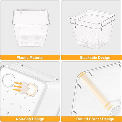 SMARTAKE 13-Piece Drawer Organizers with Non-Slip Silicone Pads, 5-Size Desk Bathroom Drawer Organizer Trays Storage Tray for Makeup, Jewelries, Utensils in Bedroom Dresser, Office and Kitchen, Clear - Image 5