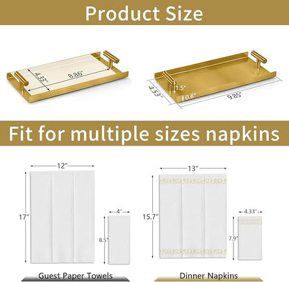 STWWO Napkin Holder for Bathroom, Guest Towel Holder Tray for Bathroom, Gold Guest Napkin Holders with T-Handle, Disposable Hand Towel Tray for Guest Room, Table, Kitchen