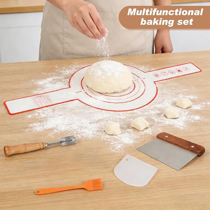 Bread Making Tools and Baking Supplies Sets,Danish Dough Whisk with Sourdough Scoring Tool for Bread Pastries Cakes and Pizzas Perfects Gift for Baker(SIZE:7 Pcs)