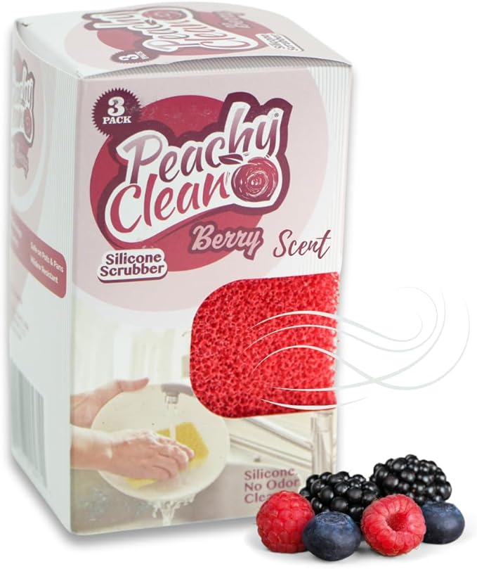 Peachy Clean Silicone Dish Sponge Scrubbers, Fresh Berry Scent, Non-Scratch, Odor-Resistant, Durable Dish Sponges for Kitchen 3pk - Image 2