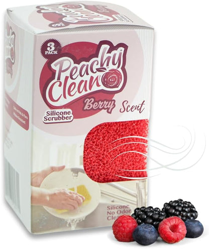 Peachy Clean Silicone Dish Sponge Scrubbers, Fresh Berry Scent, Non-Scratch, Odor-Resistant, Durable Dish Sponges for Kitchen 3pk - Image 2