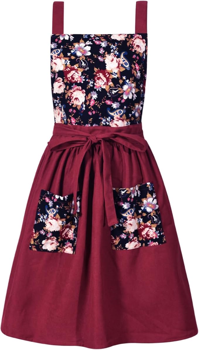 Pinknoke Vintage Pinafore Apron Dress for Women with Pockets Cute Floral Chef Aprons for Kitchen Cooking Baking Gardening by Pinknoke