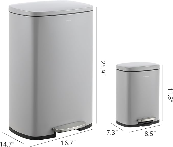 happimess HPM1006I Connor Rectangular 13-Gallon Trash Can with Soft-Close Lid and Free Mini Trash Can, Fingerprint Resistant, Modern, Minimalistic for Home, Kitchen, Office, Bathroom, Fog Gray - Image 4