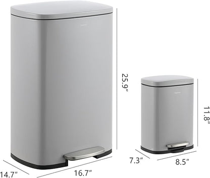 happimess HPM1006I Connor Rectangular 13-Gallon Trash Can with Soft-Close Lid and Free Mini Trash Can, Fingerprint Resistant, Modern, Minimalistic for Home, Kitchen, Office, Bathroom, Fog Gray - Image 4