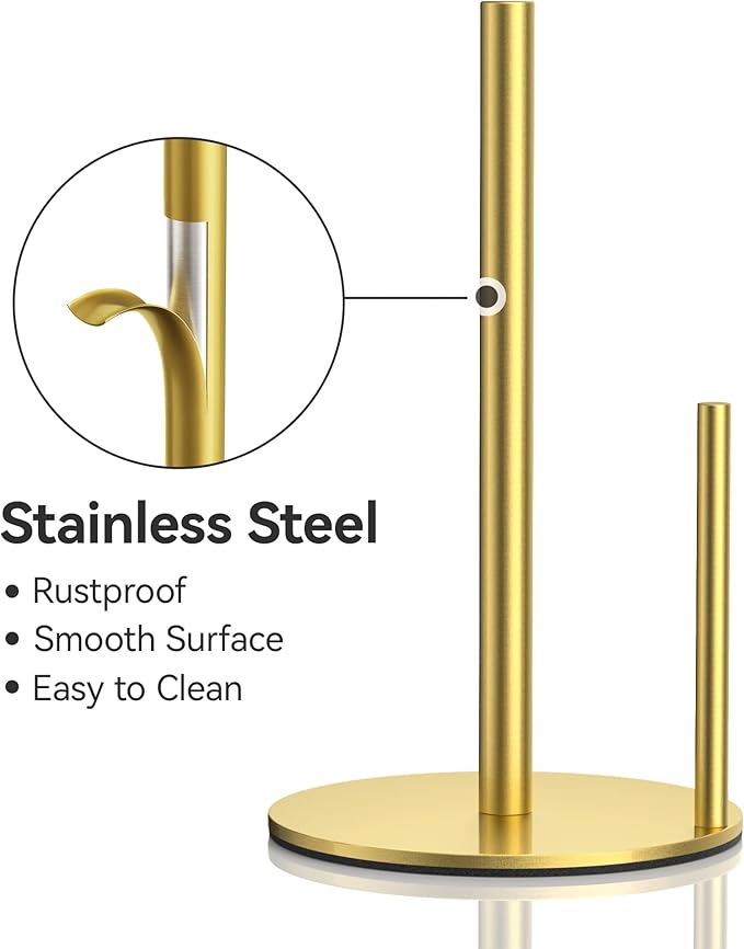 Paper Towel Holder Countertop, Stainless Steel, Gold, for Kitchen, Pantry, RV - Image 3